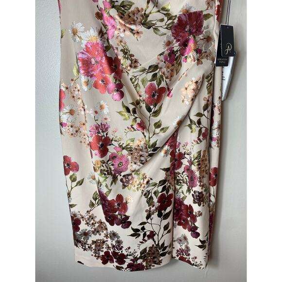 ADRIANNA PAPELL DRESS 14 ALABASTER FORMAL COCKTAIL FLORAL JACQUARD FOIL EVENING - Picture 9 of 16